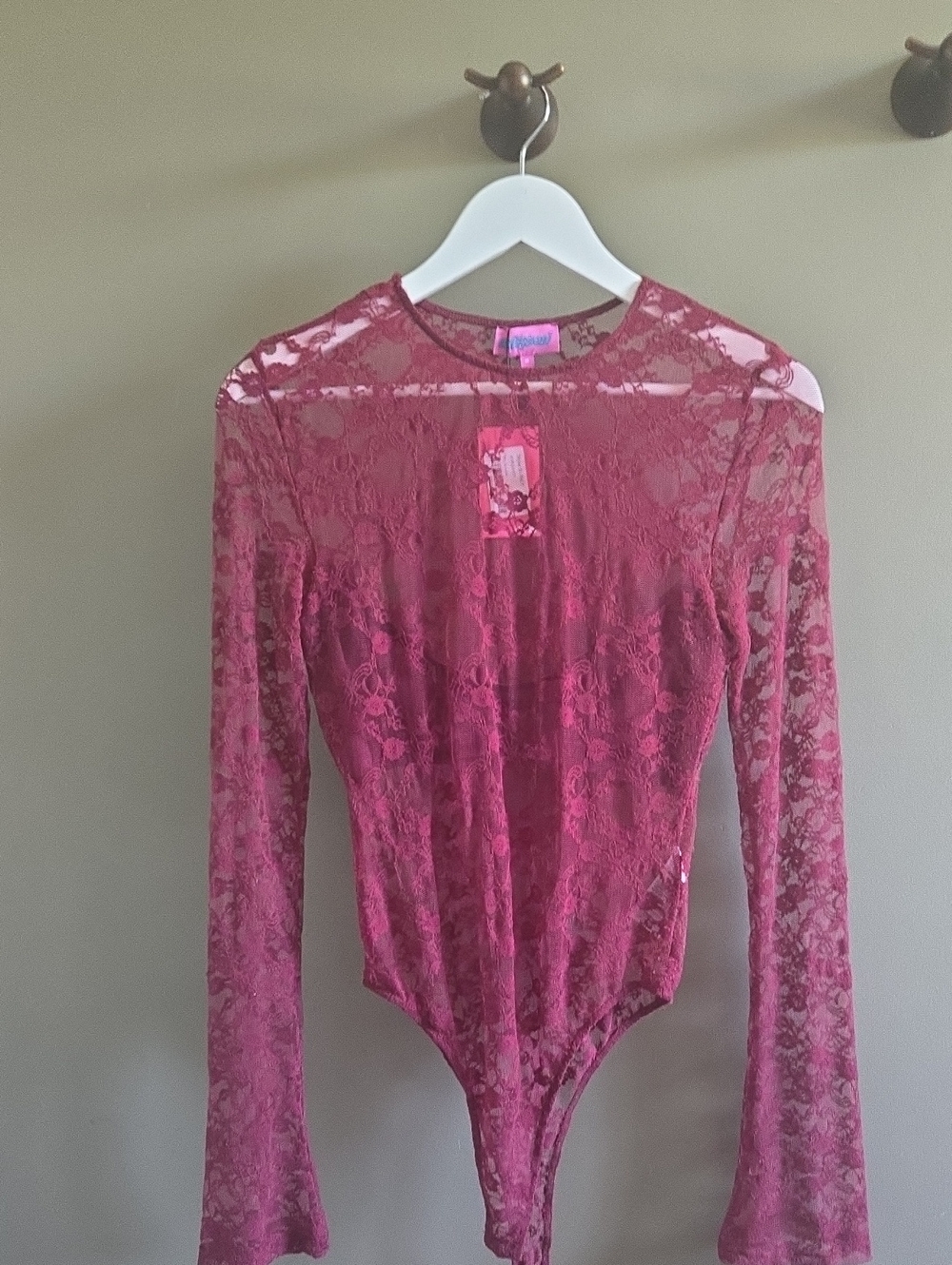 Edikted Burgundy Lace Long-Sleeve Bodysuit
